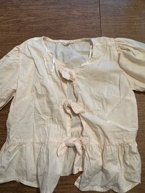 Cream Tie-Front Peplum Blouse for Women